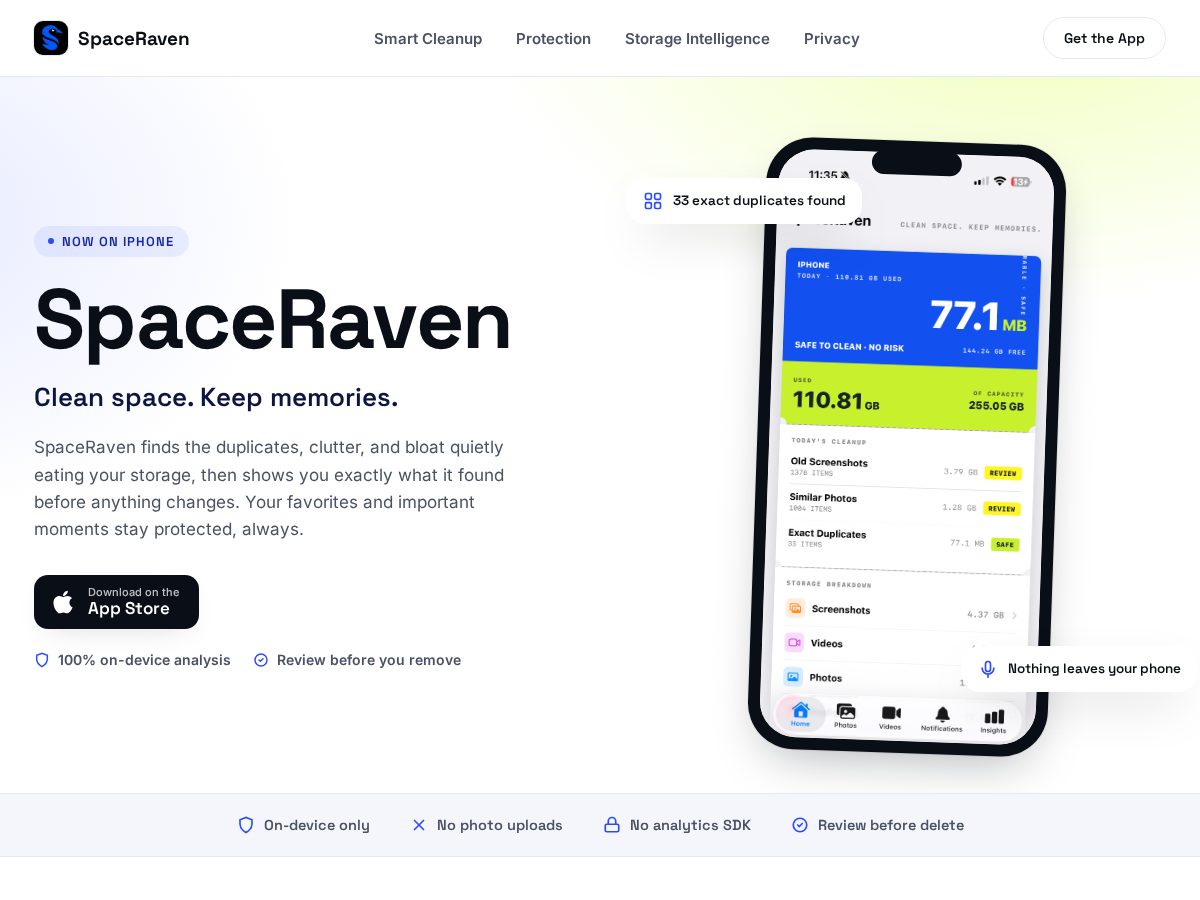Landing-page snapshot of spaceraven.app