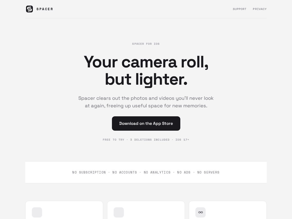 Landing-page snapshot of spacerforphotos.com