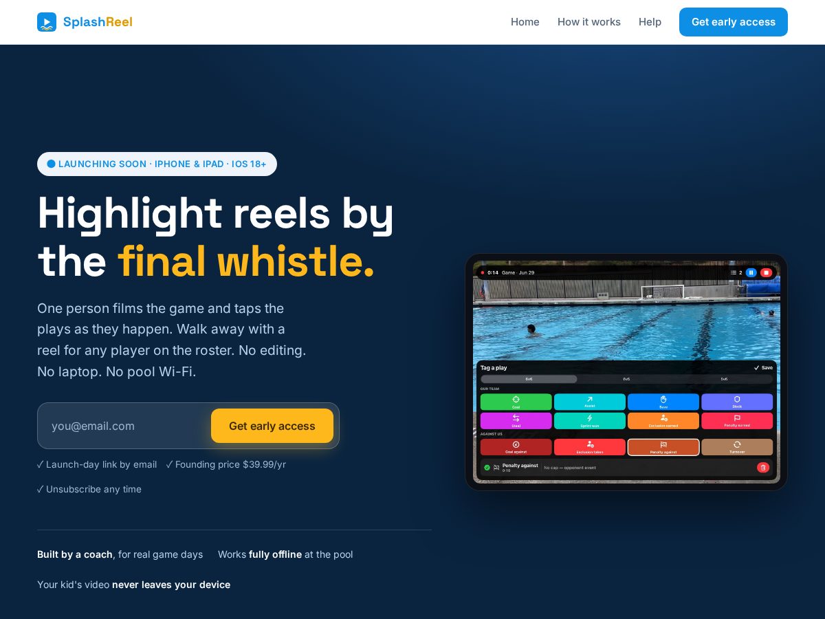 Landing-page snapshot of splashreel.app