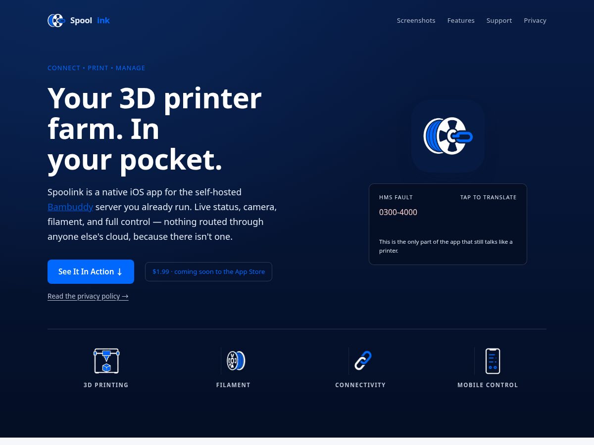 Landing-page snapshot of spoolink.app