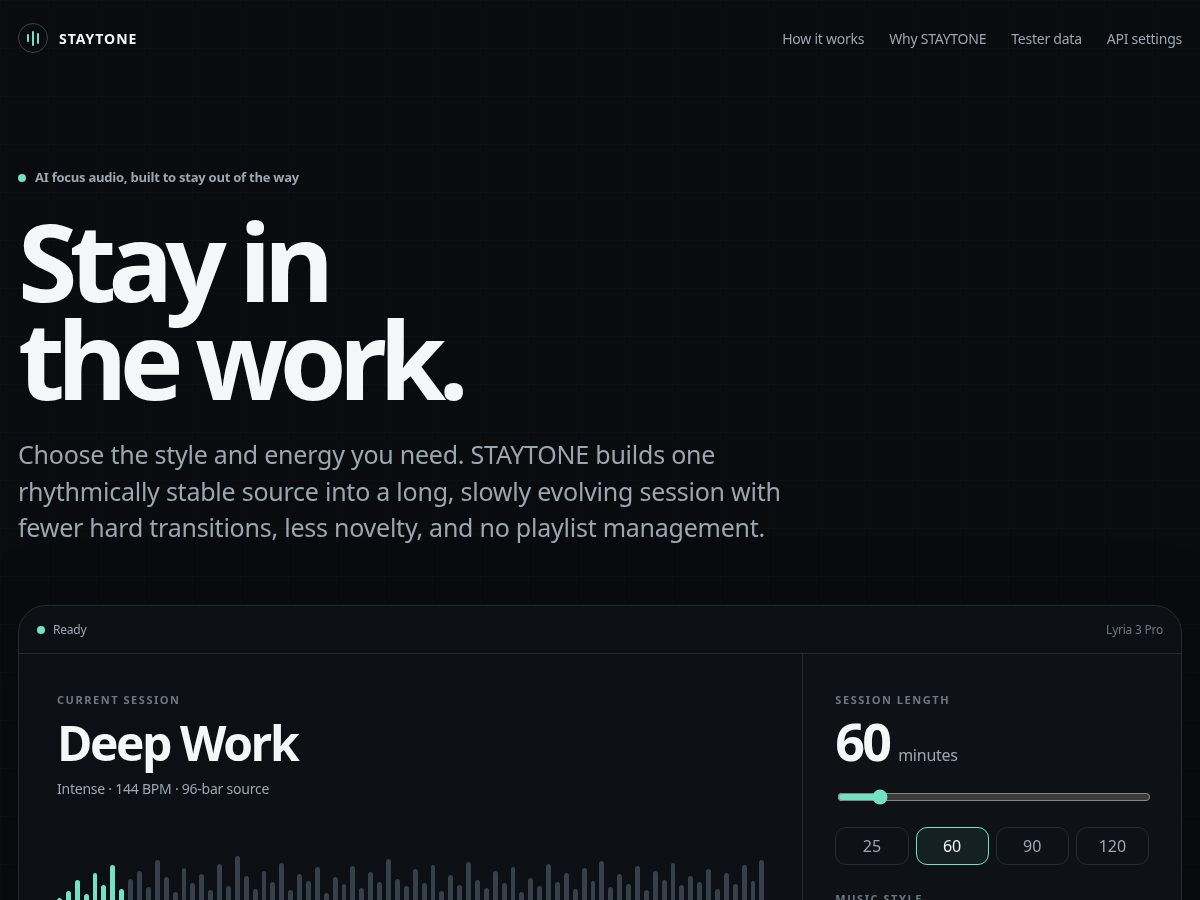 Landing-page snapshot of staytone.app