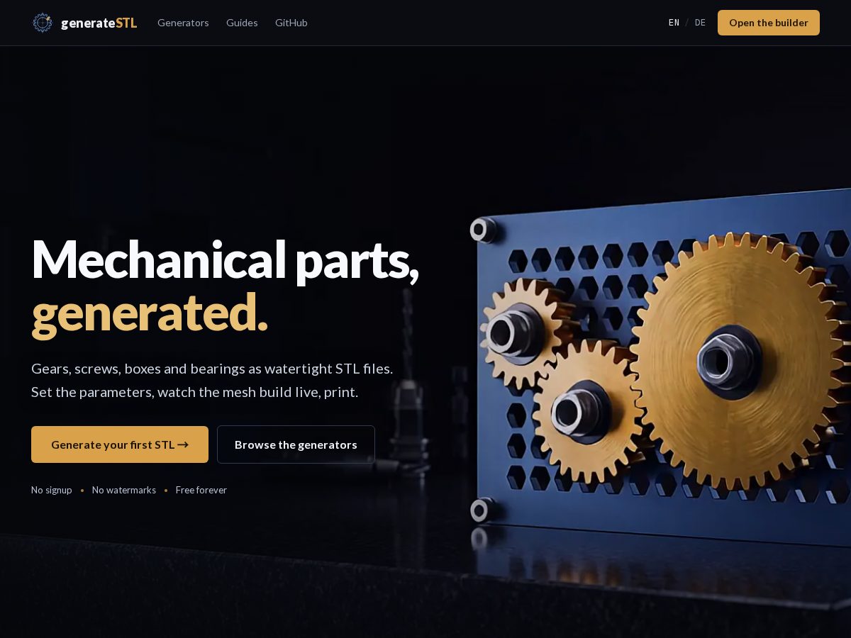 Landing-page snapshot of stlgenerators.com