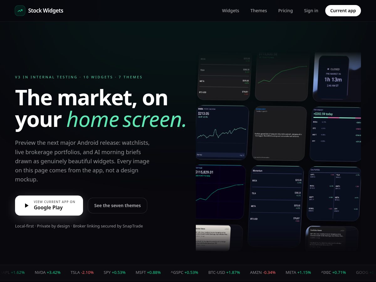 Landing-page snapshot of stockwidgets.app