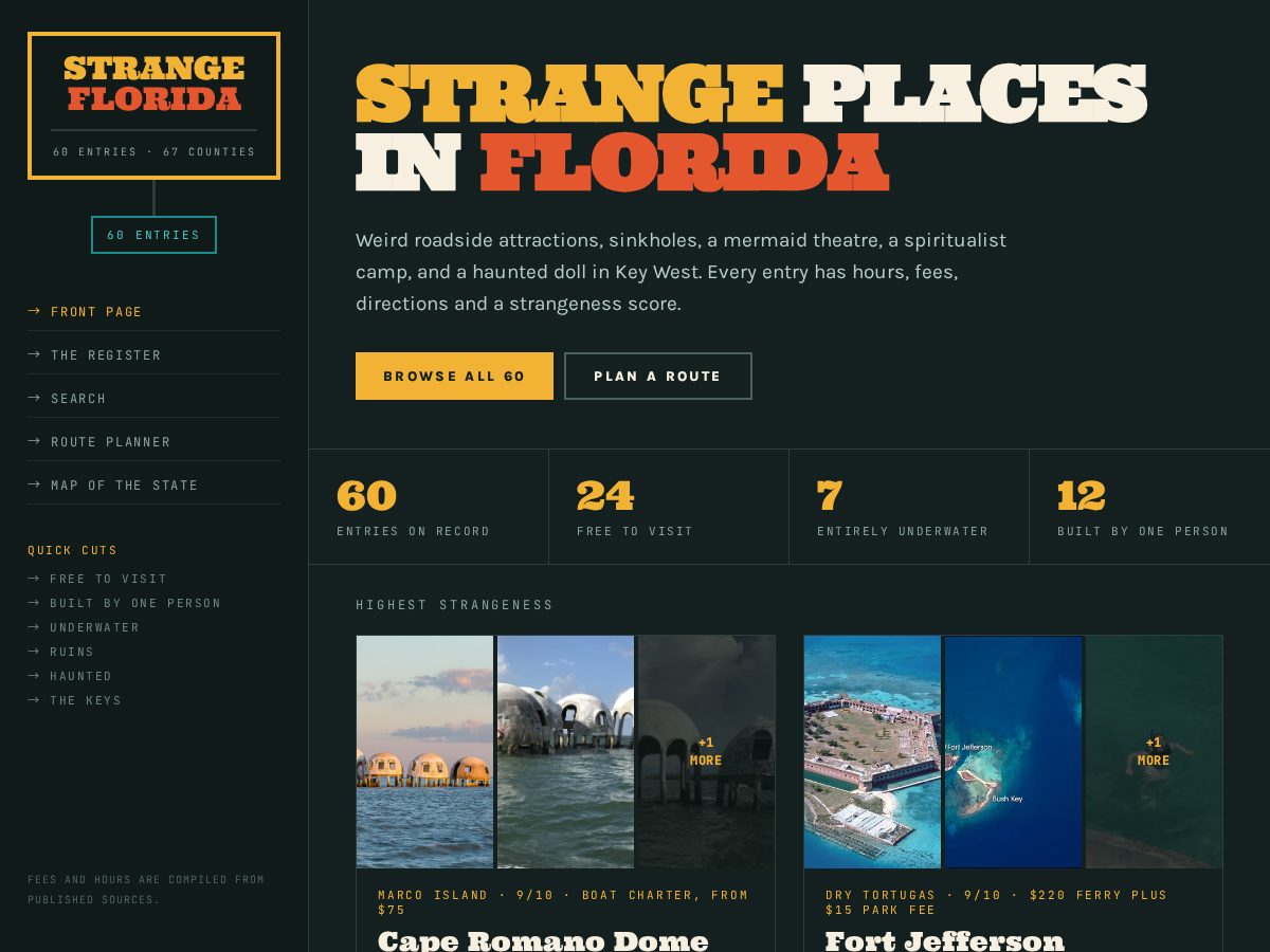Landing-page snapshot of strange-florida.com