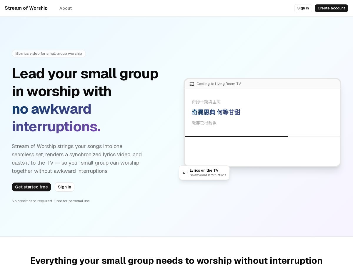 Landing-page snapshot of streamofworship.com