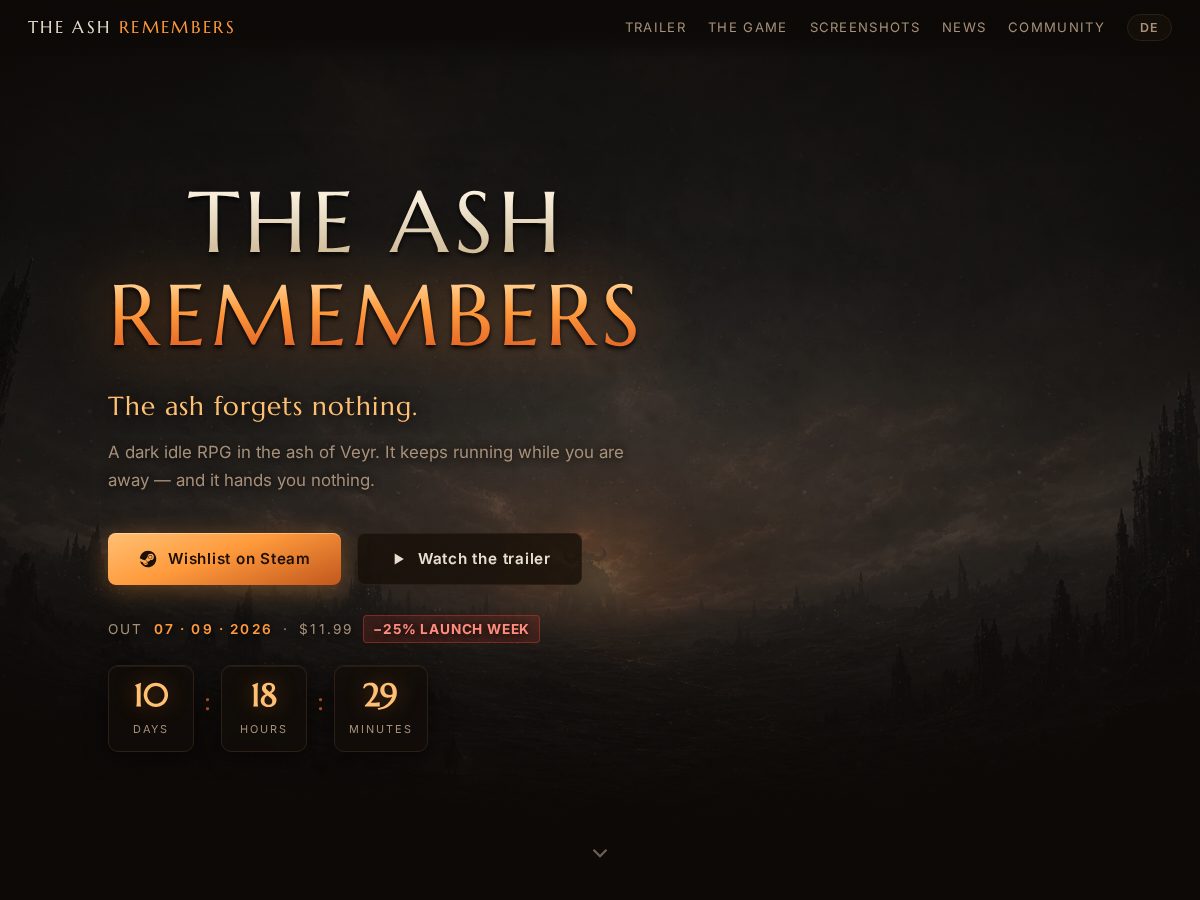 Landing-page snapshot of theashremembers.com