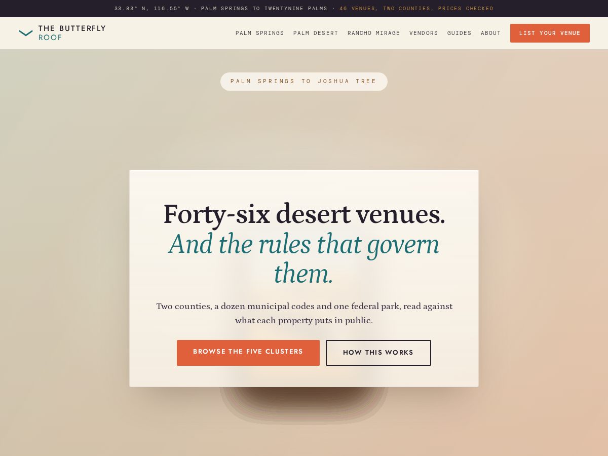 Landing-page snapshot of thebutterflyroof.com