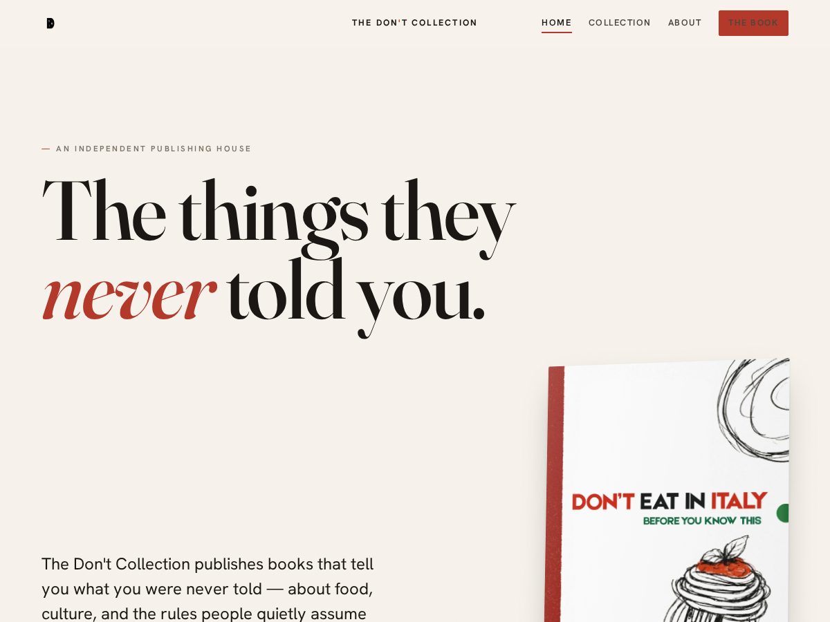 Landing-page snapshot of thedontcollection.com