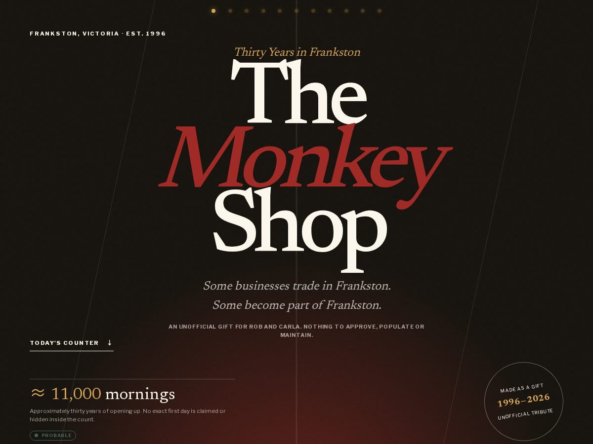Landing-page snapshot of themonkeyshop.com