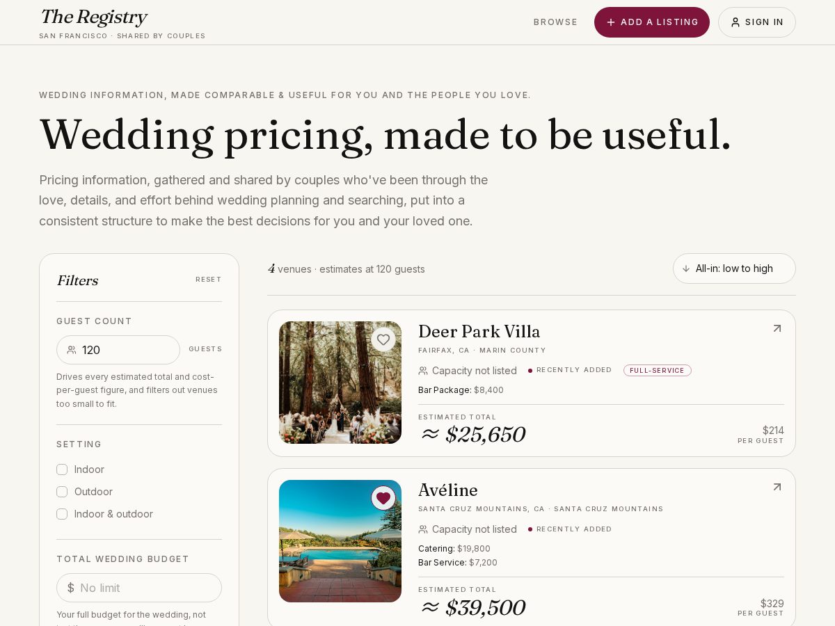 Landing-page snapshot of theregistry.wedding