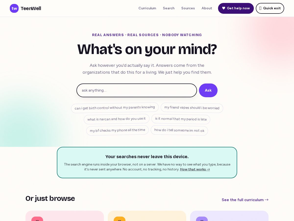 Landing-page snapshot of theteenwell.com