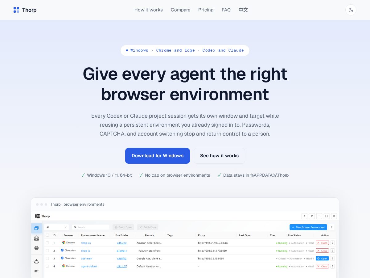 Landing-page snapshot of thorp.run