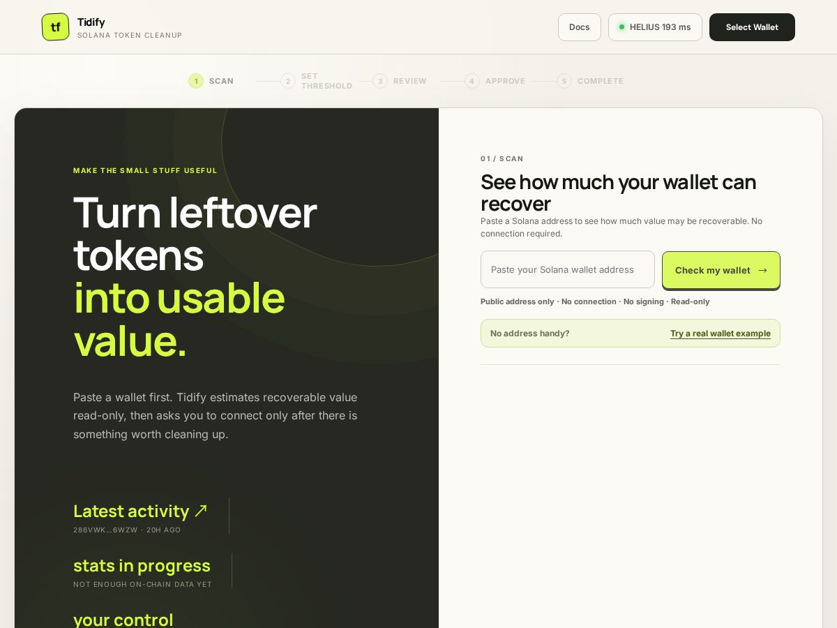 Landing-page snapshot of tidify.xyz