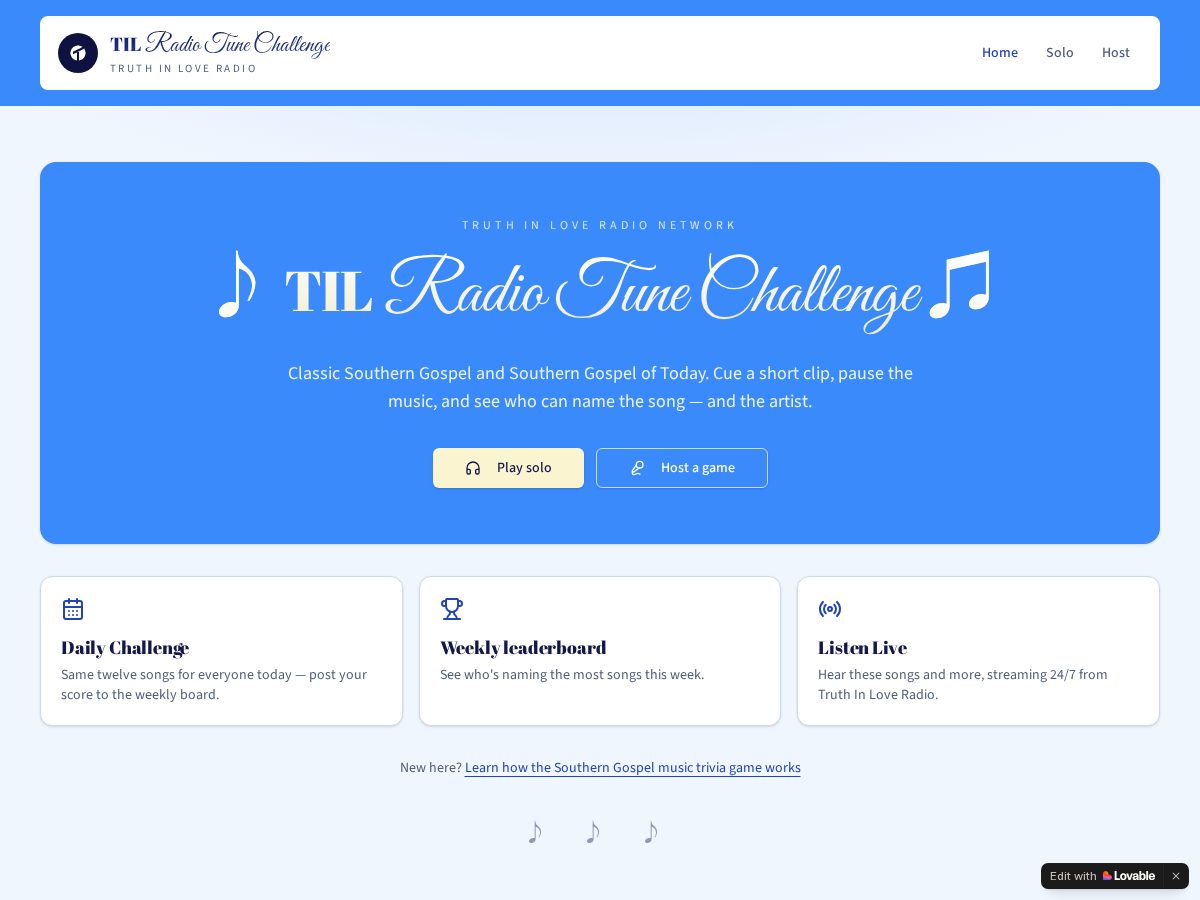 Landing-page snapshot of tilradiotunechallenge.com