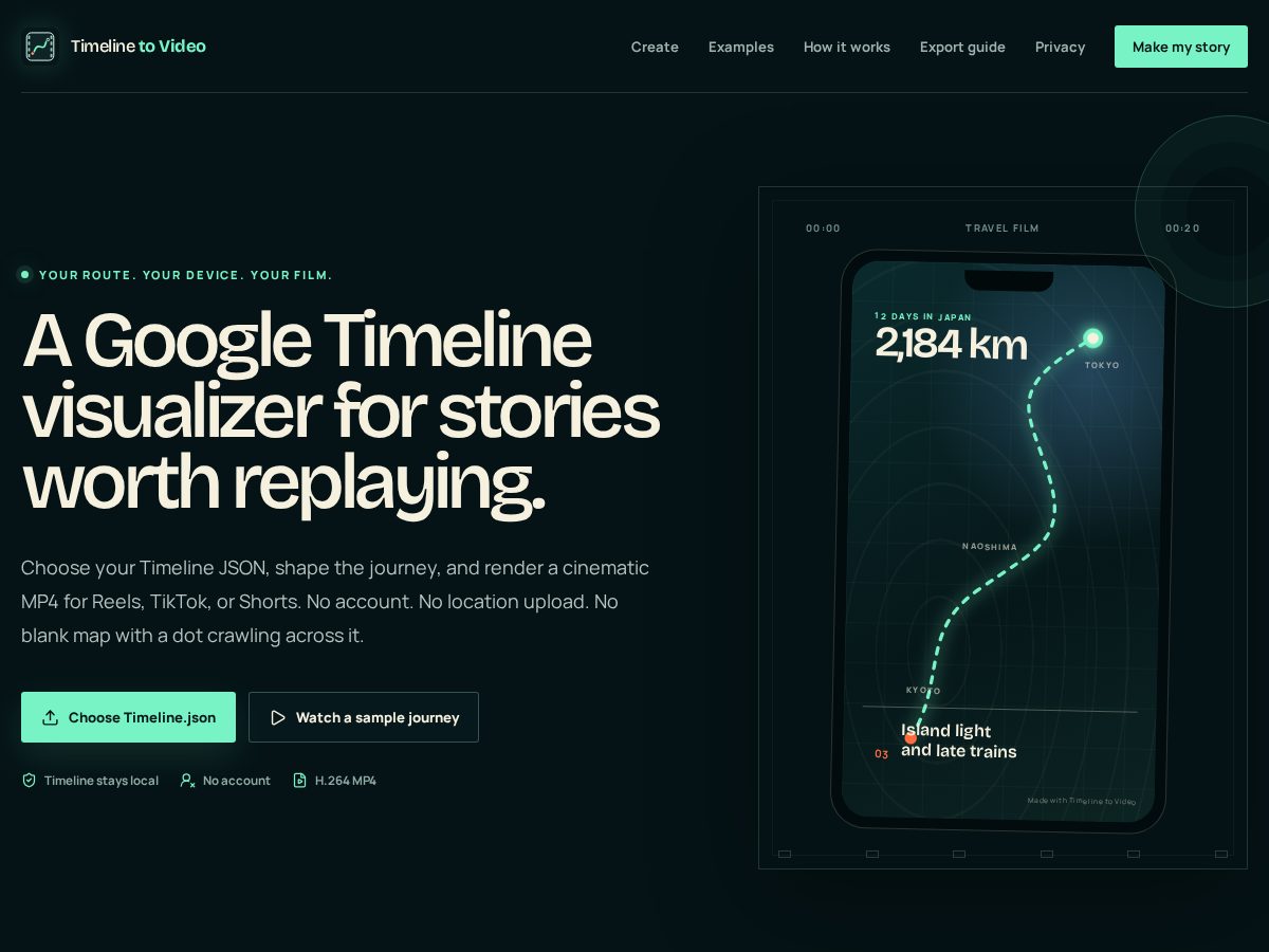 Landing-page snapshot of timelinetovideo.com