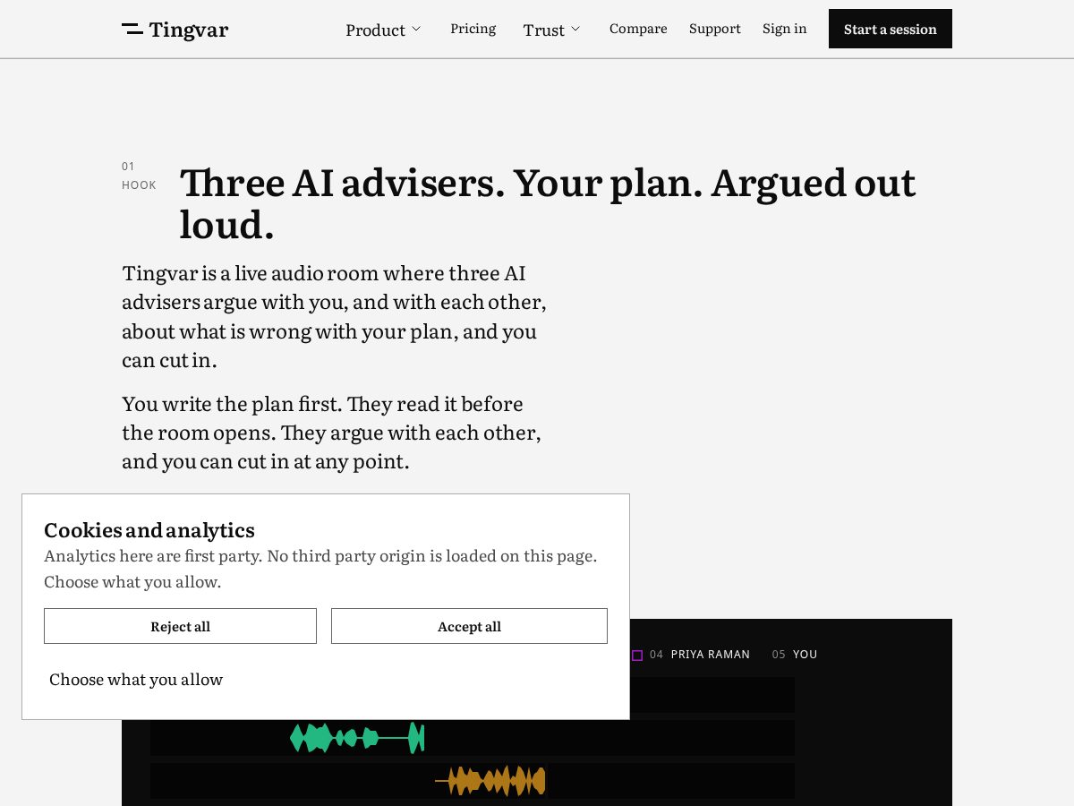 Landing-page snapshot of tingvar.com