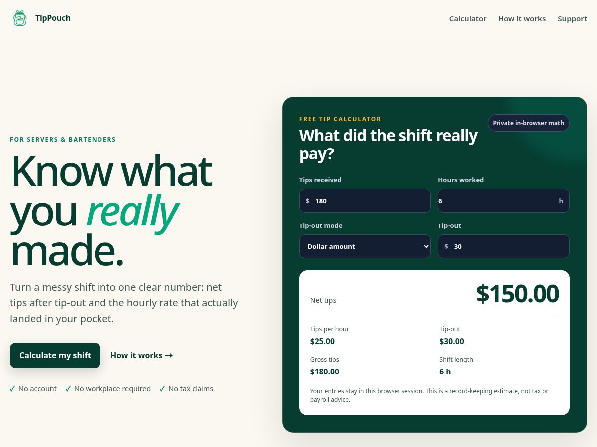 Landing-page snapshot of tippouch.com