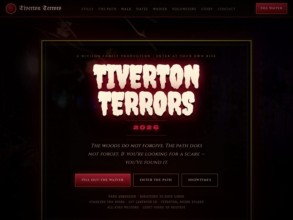 Landing-page snapshot of tivertonterrors.com