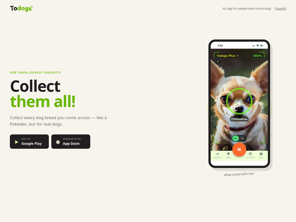 Landing-page snapshot of todogs.app