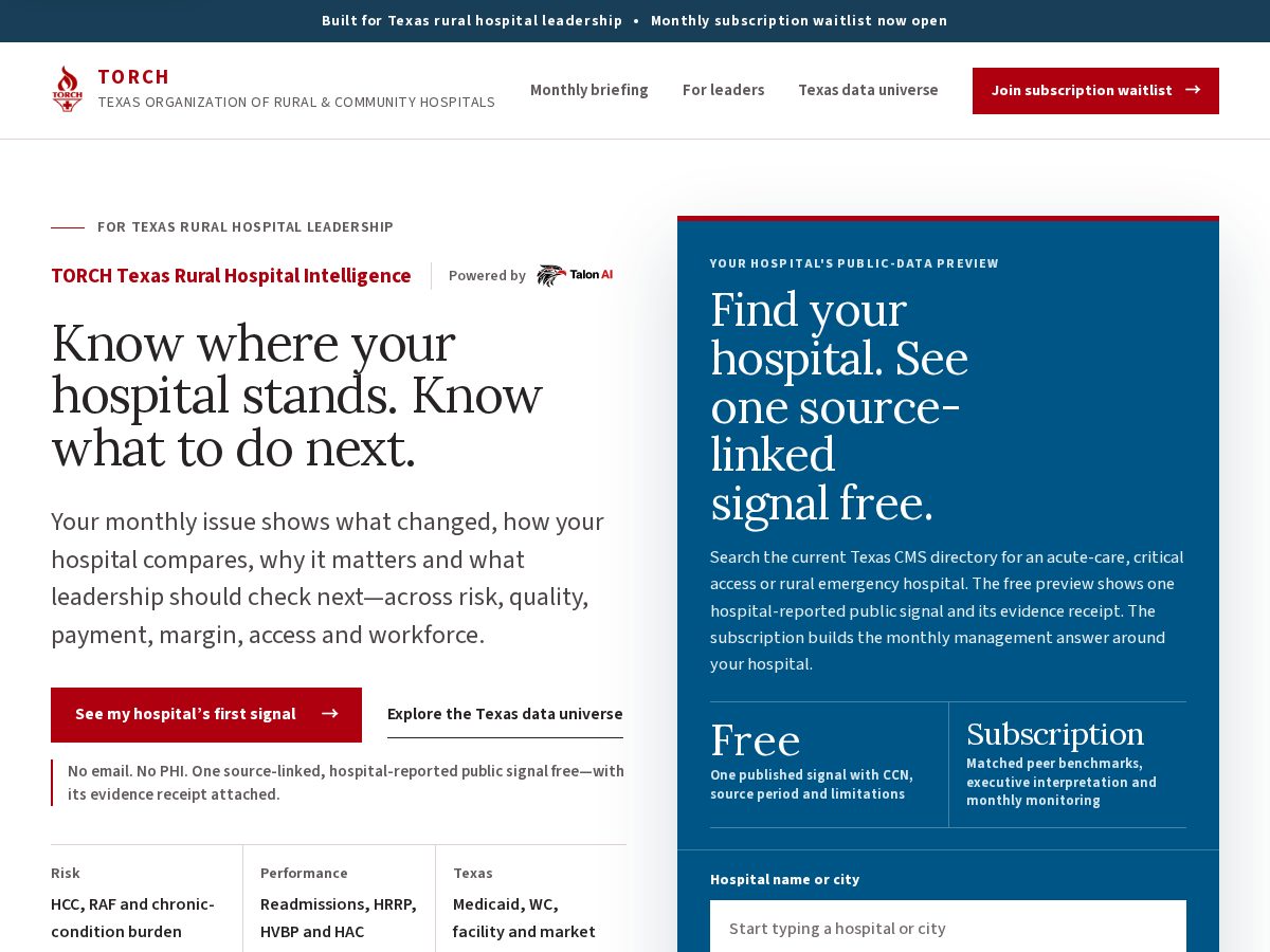 Landing-page snapshot of torchtexasintel.com
