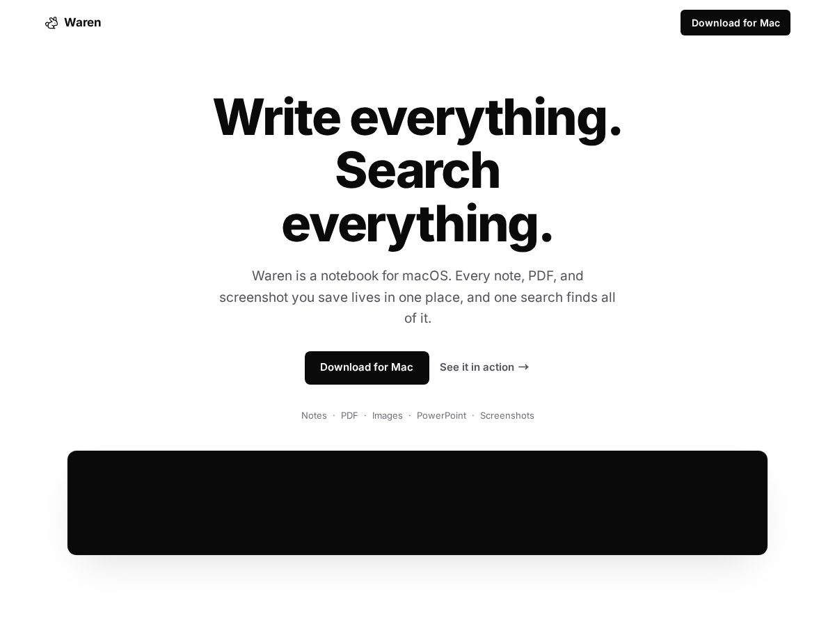 Landing-page snapshot of trywaren.com