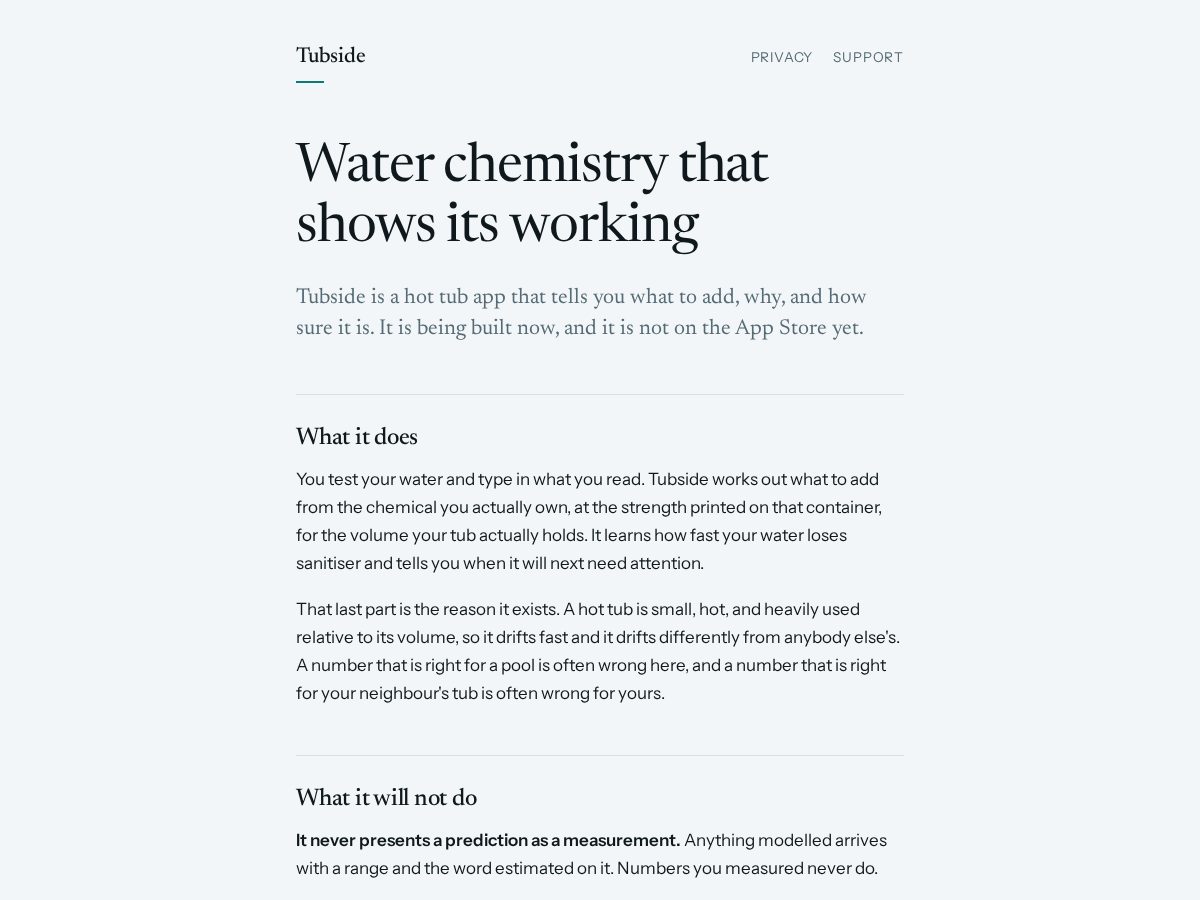 Landing-page snapshot of tubside.app