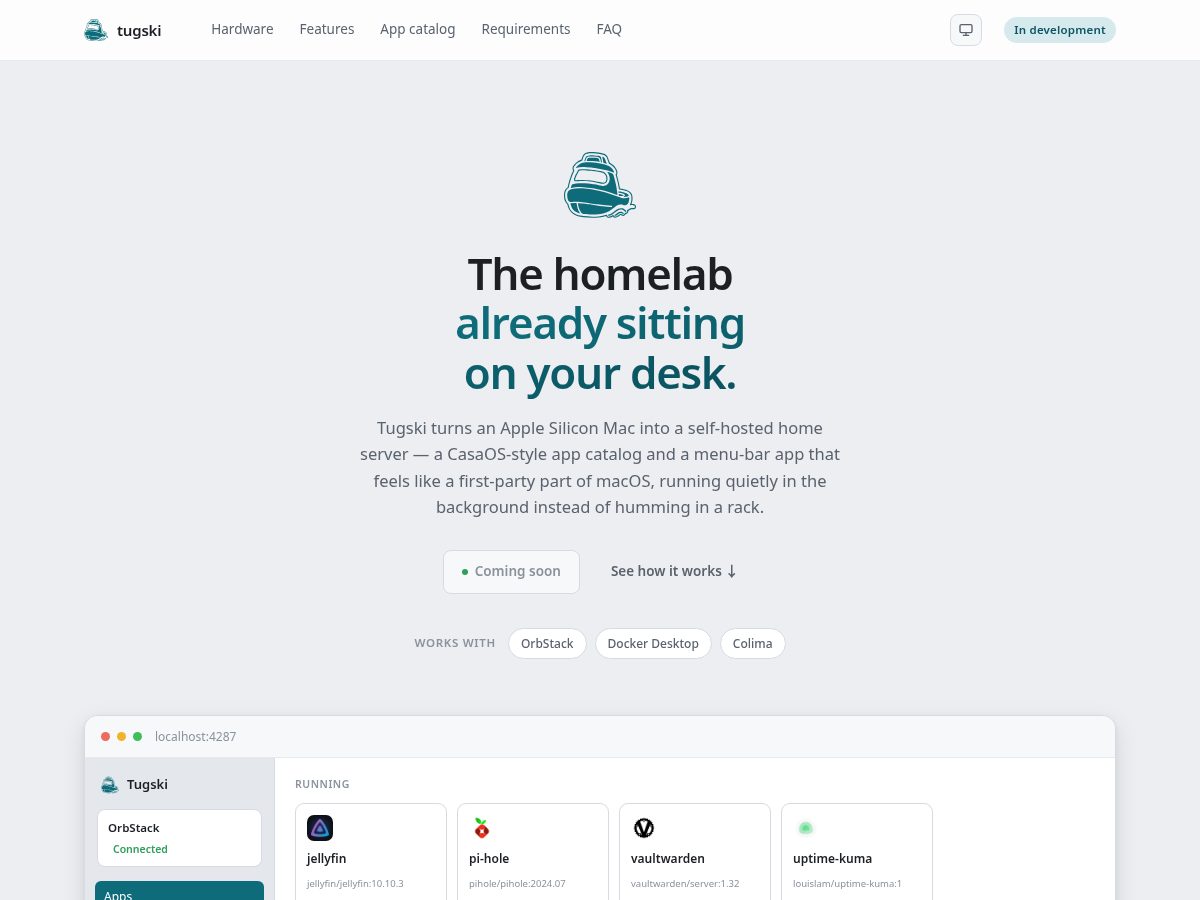 Landing-page snapshot of tugski.com
