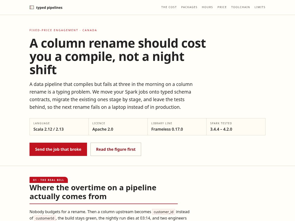 Landing-page snapshot of typedpipelines.com