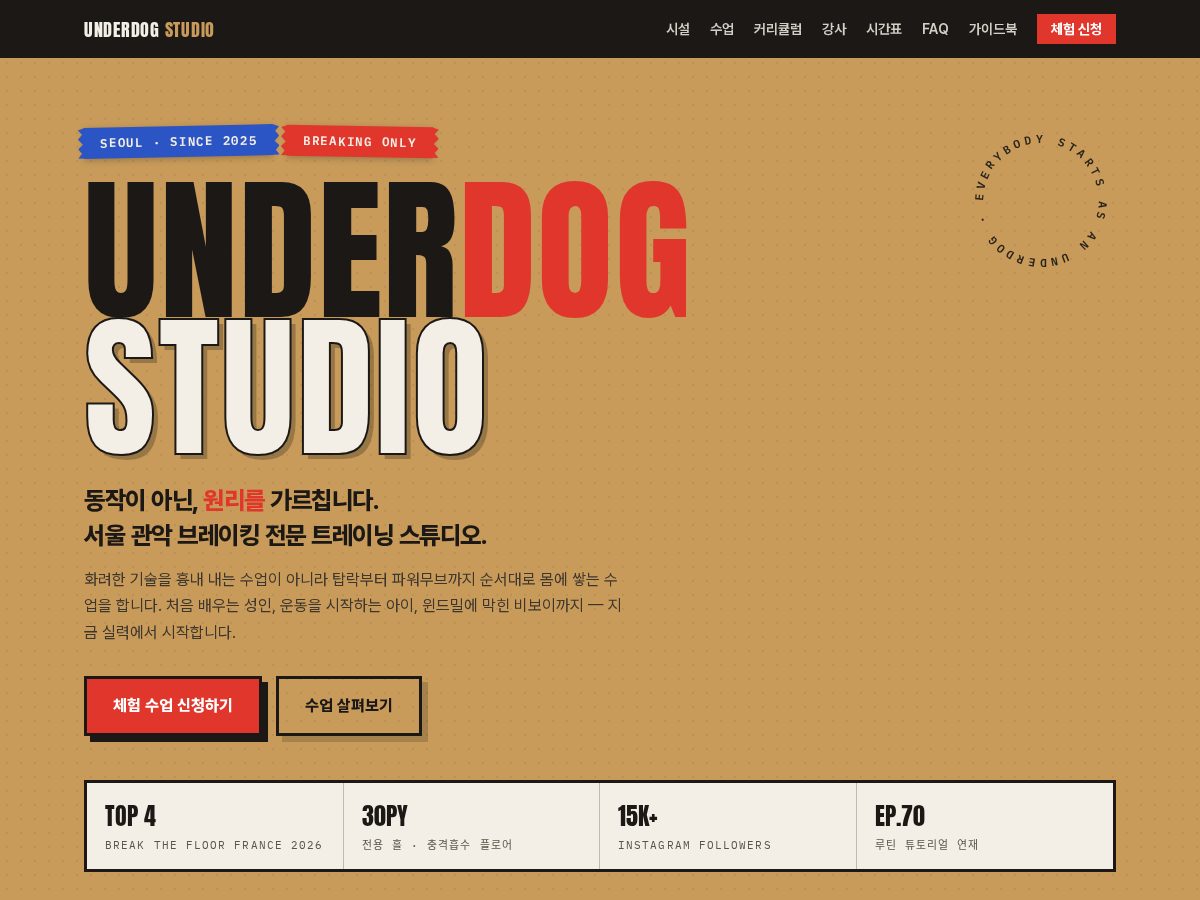 Landing-page snapshot of underdogbreaking.com