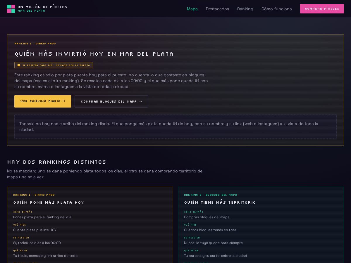 Landing-page snapshot of unmillonpixelsmdp.com