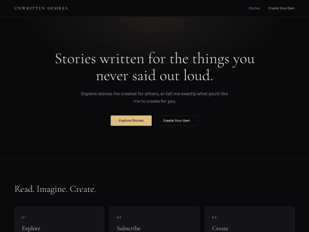 Landing-page snapshot of unwrittendesires.app