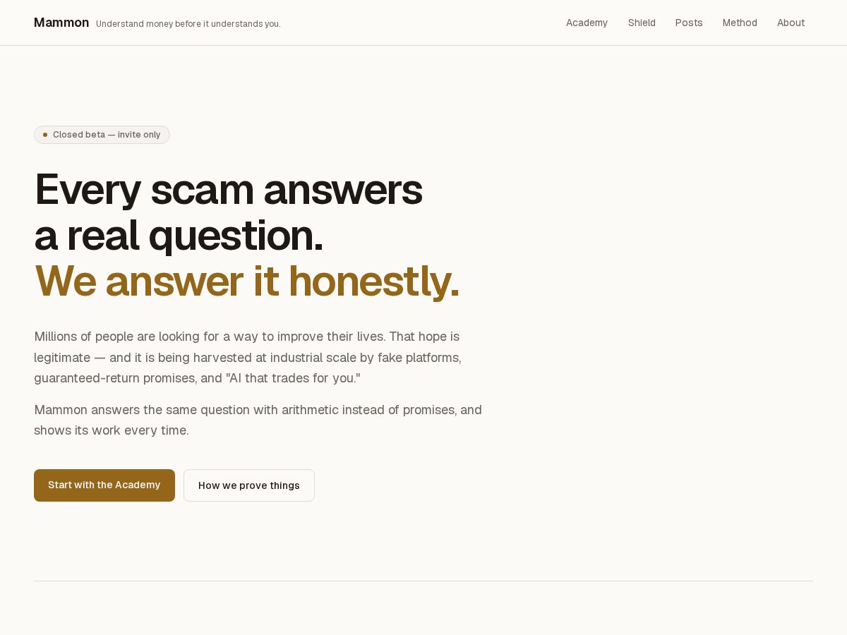 Landing-page snapshot of usemammon.com