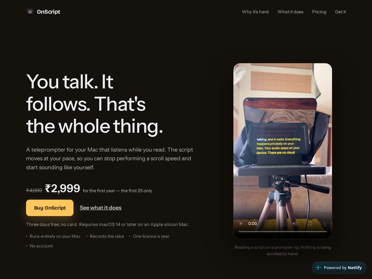 Landing-page snapshot of useonscript.com