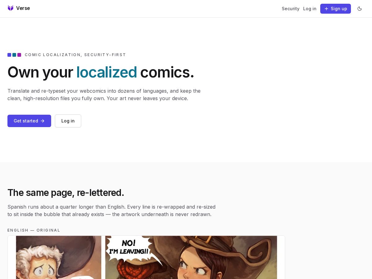 Landing-page snapshot of verse.software