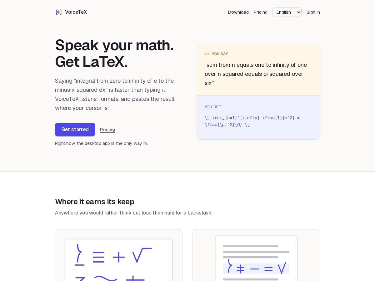 Landing-page snapshot of voicetex.app