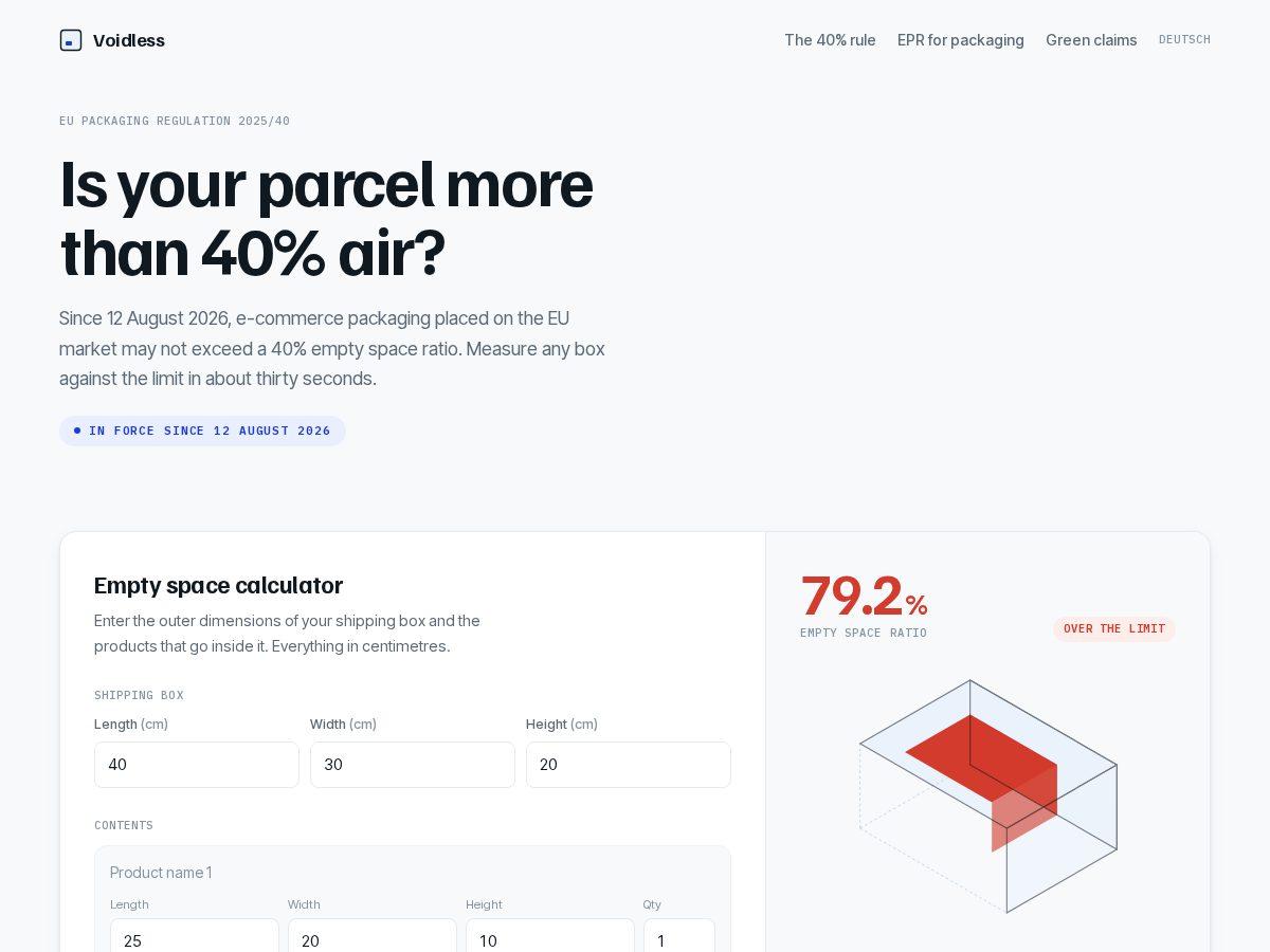 Landing-page snapshot of voidless.shop