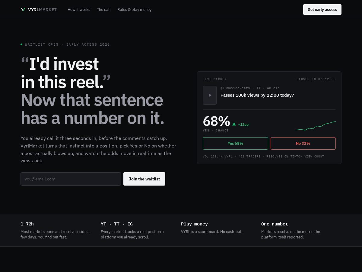 Landing-page snapshot of vyrlmarket.com