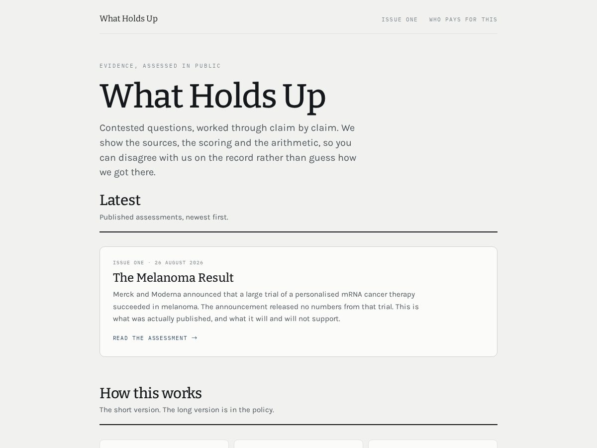 Landing-page snapshot of whatholdsup.org