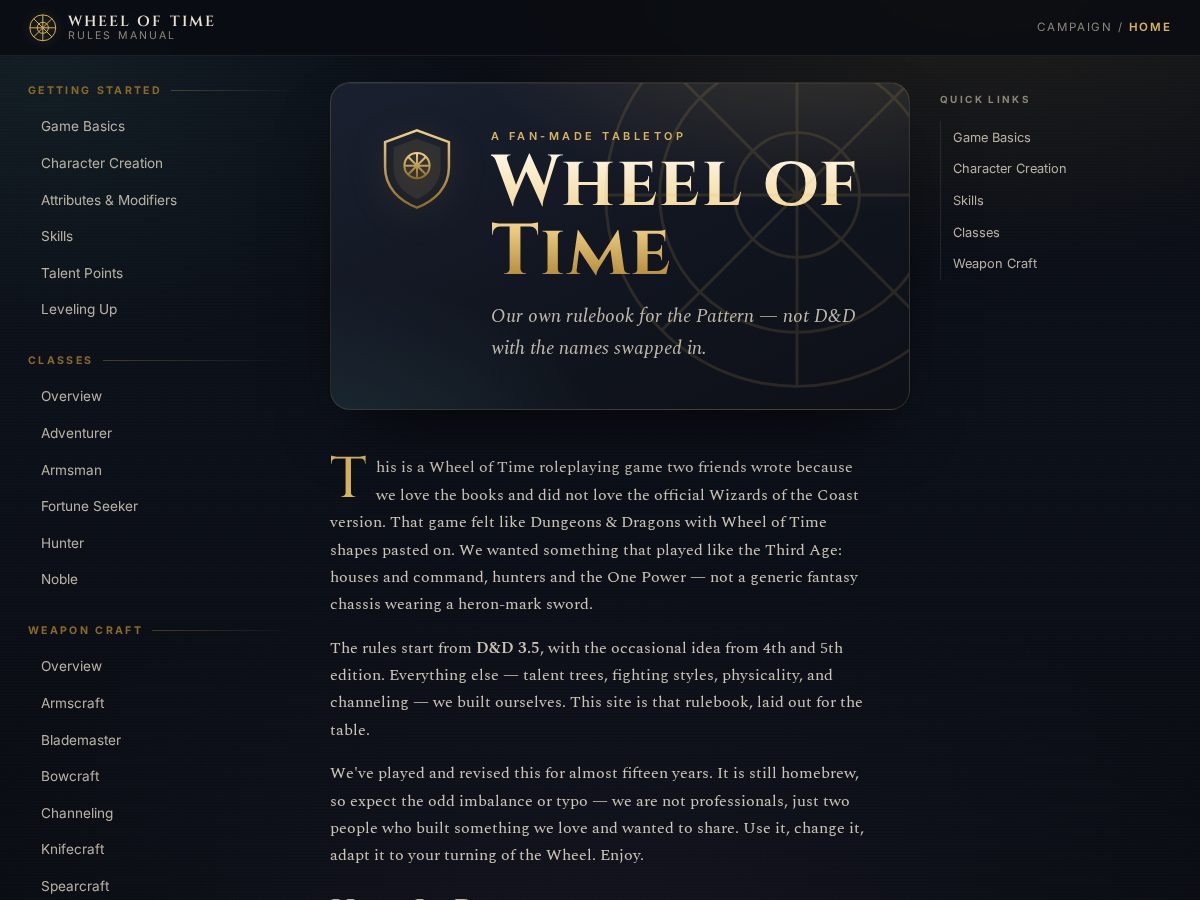 Landing-page snapshot of wheeloftime-dnd.com