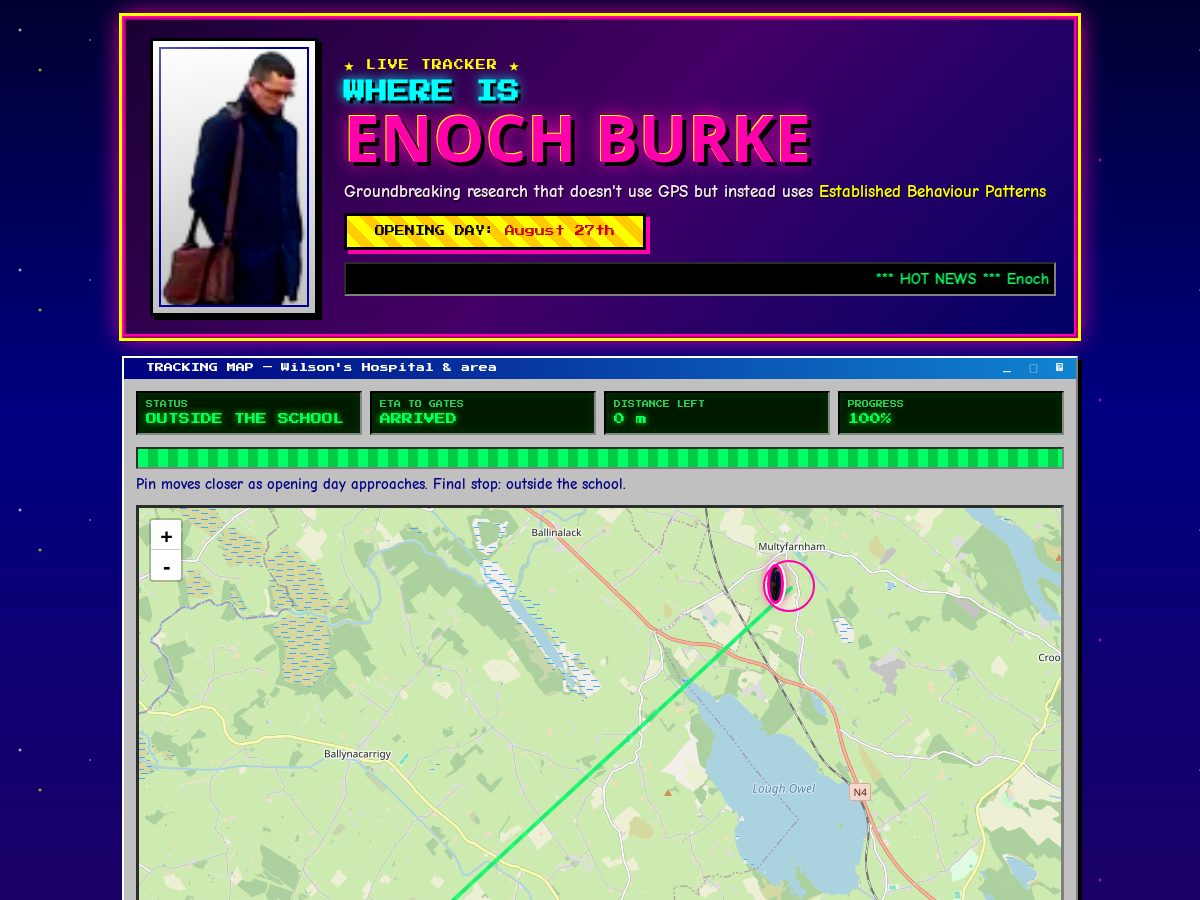 Landing-page snapshot of whereisenochbrukerightnow.com