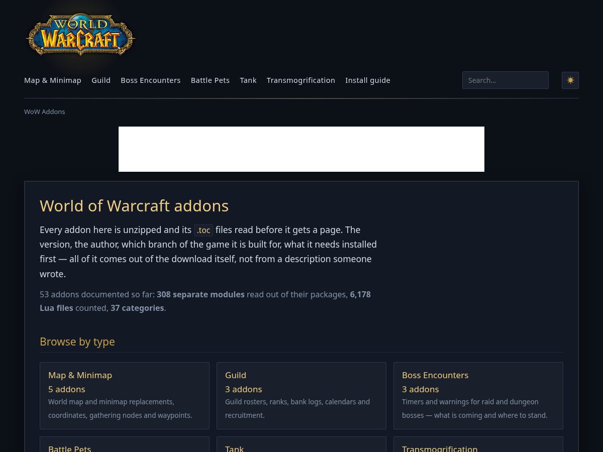 Landing-page snapshot of wowaddons.net