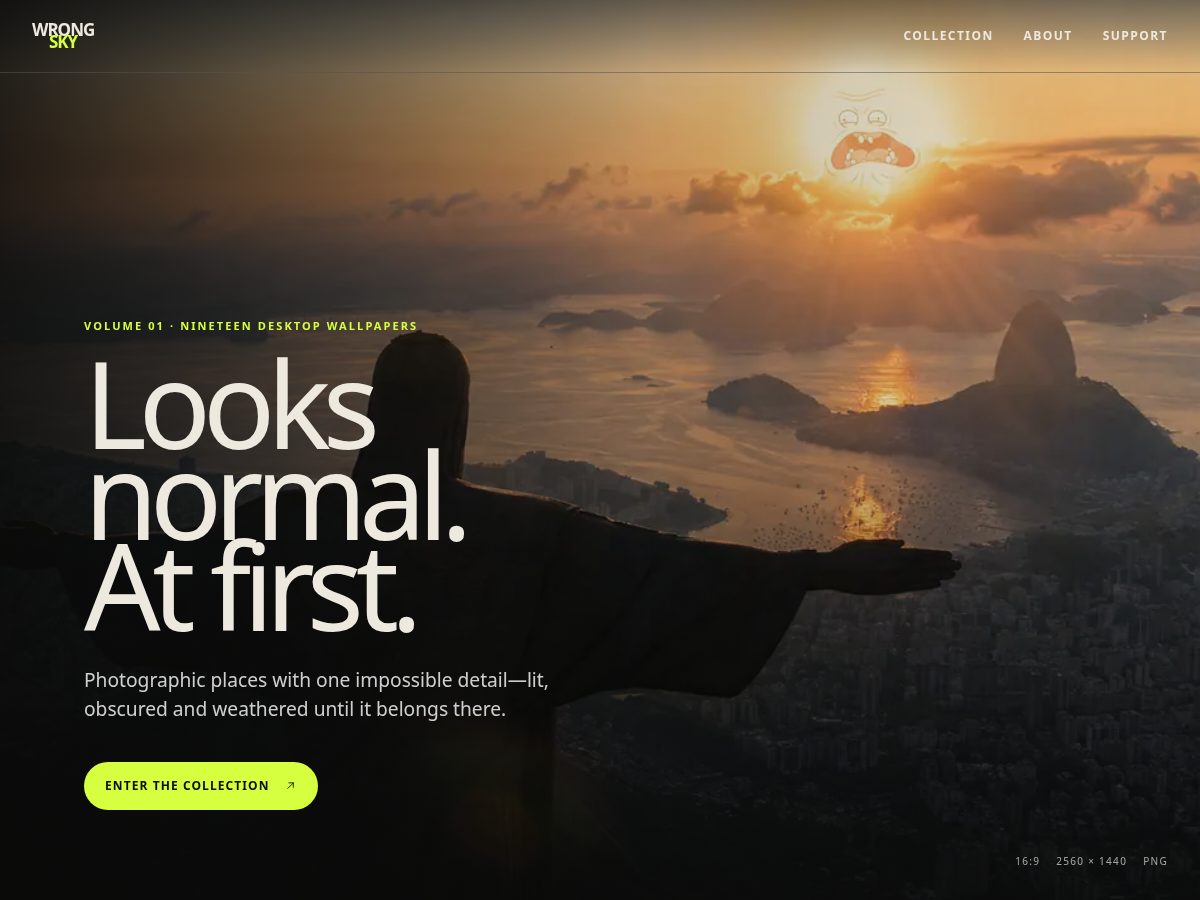 Landing-page snapshot of wrongsky.art