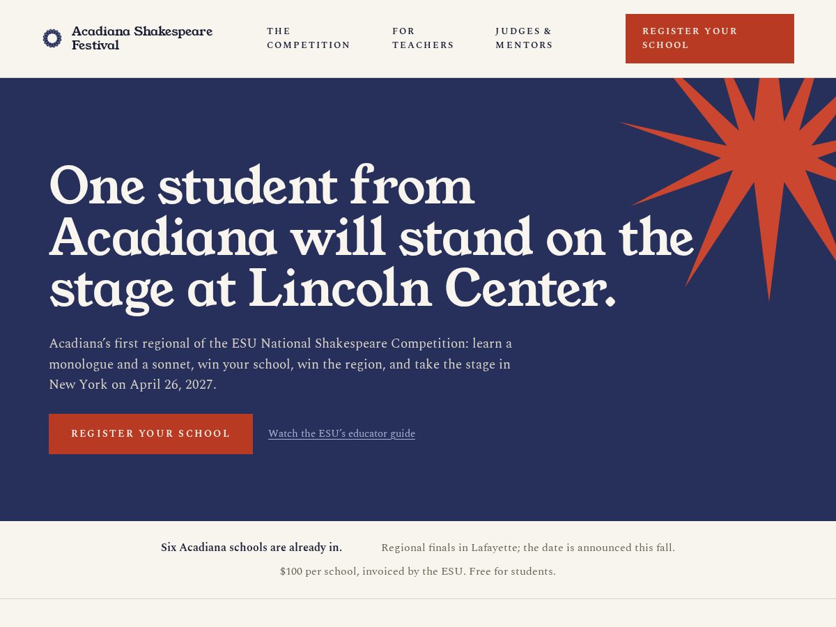 Landing-page snapshot of acadianashakespearefestival.org
