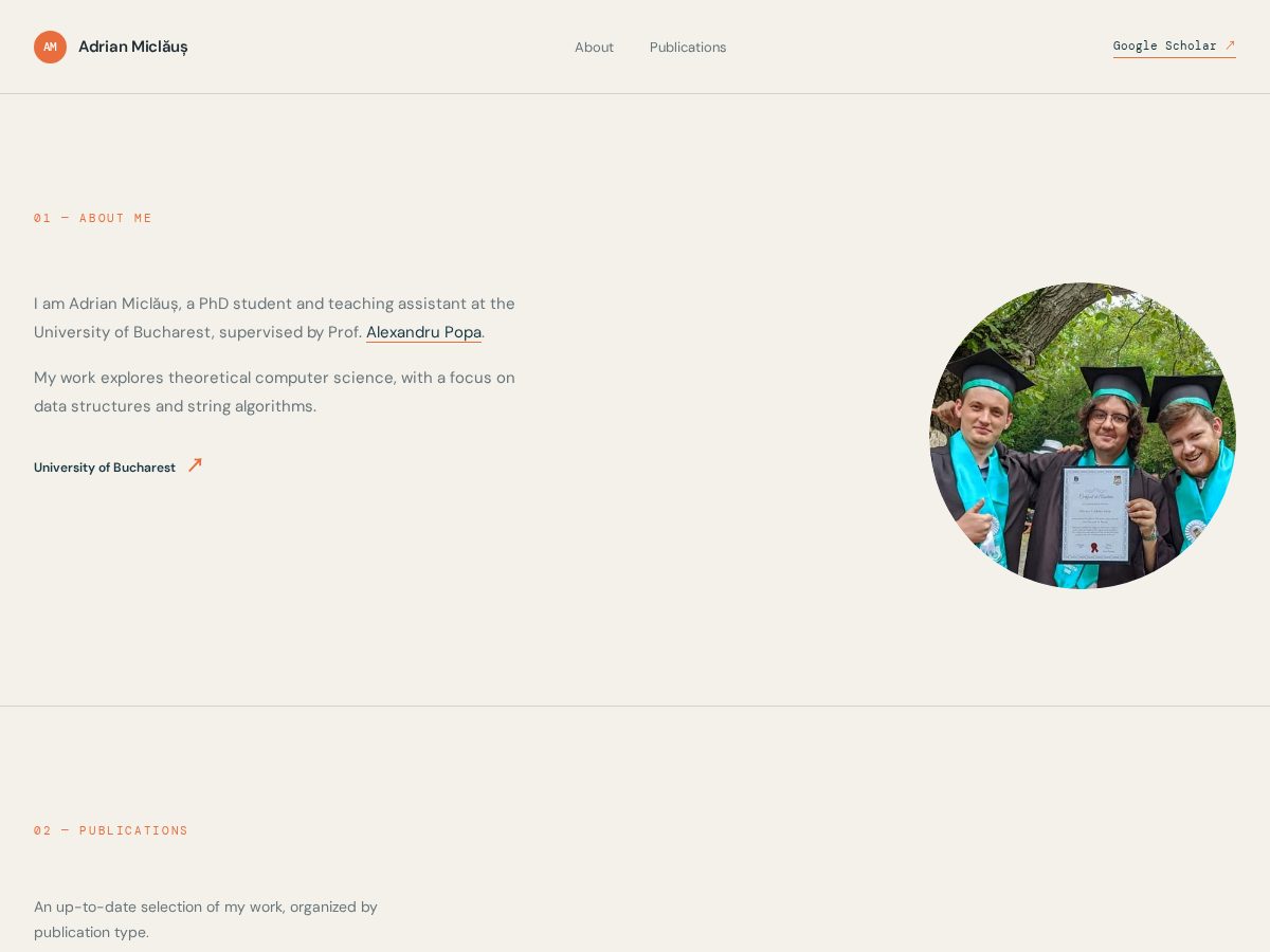 Landing-page snapshot of adrianmiclaus.com