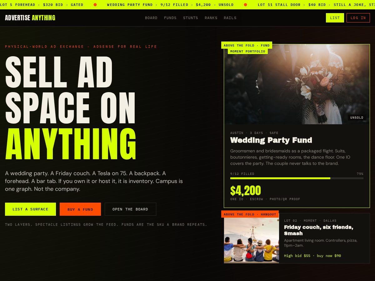 Landing-page snapshot of advertiseanything.org