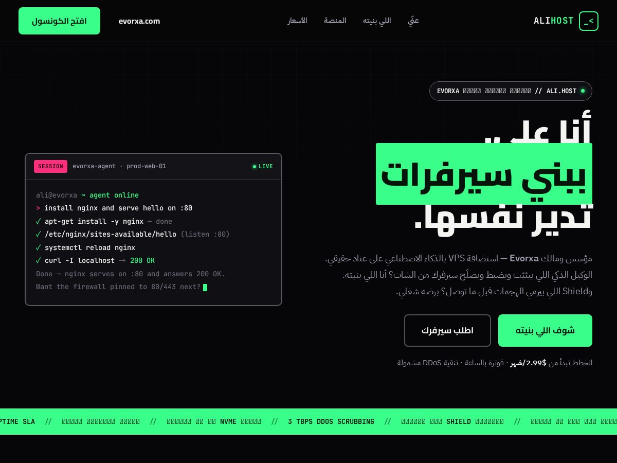 Landing-page snapshot of ali.host