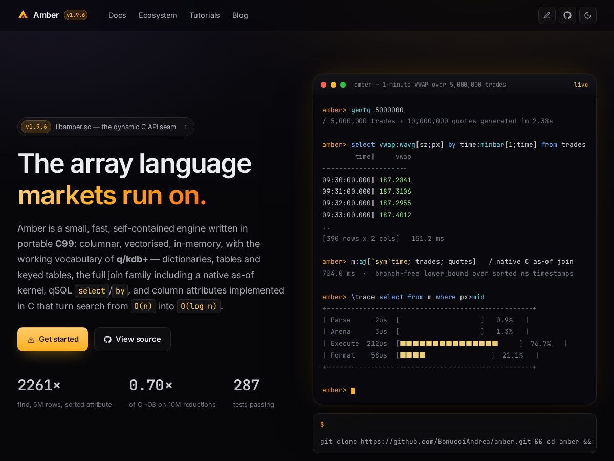 Landing-page snapshot of amber-lang.org