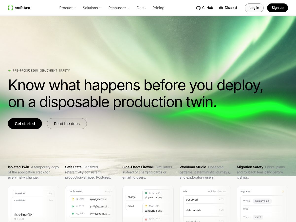 Landing-page snapshot of antifailure.dev