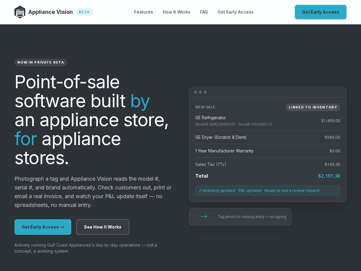 Landing-page snapshot of appliancevision.app