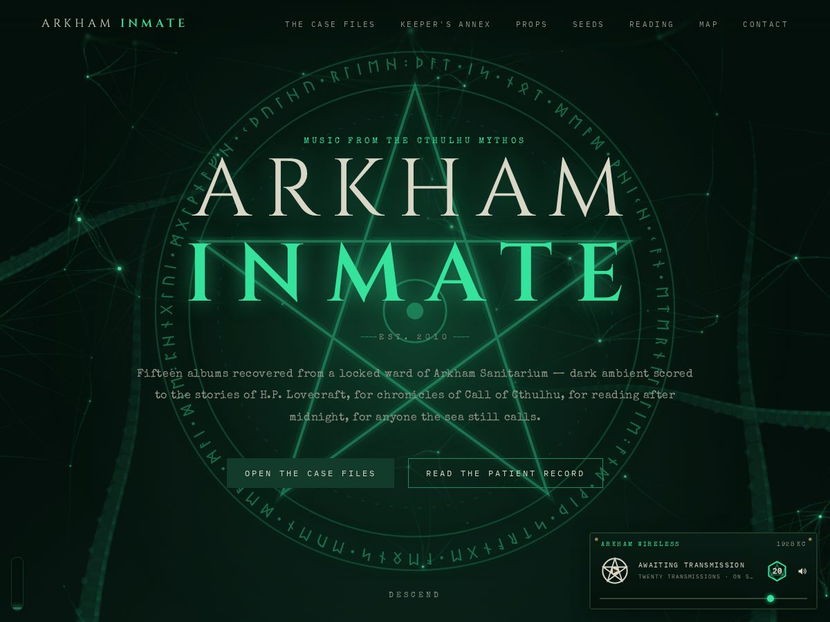 Landing-page snapshot of arkhaminmate.space